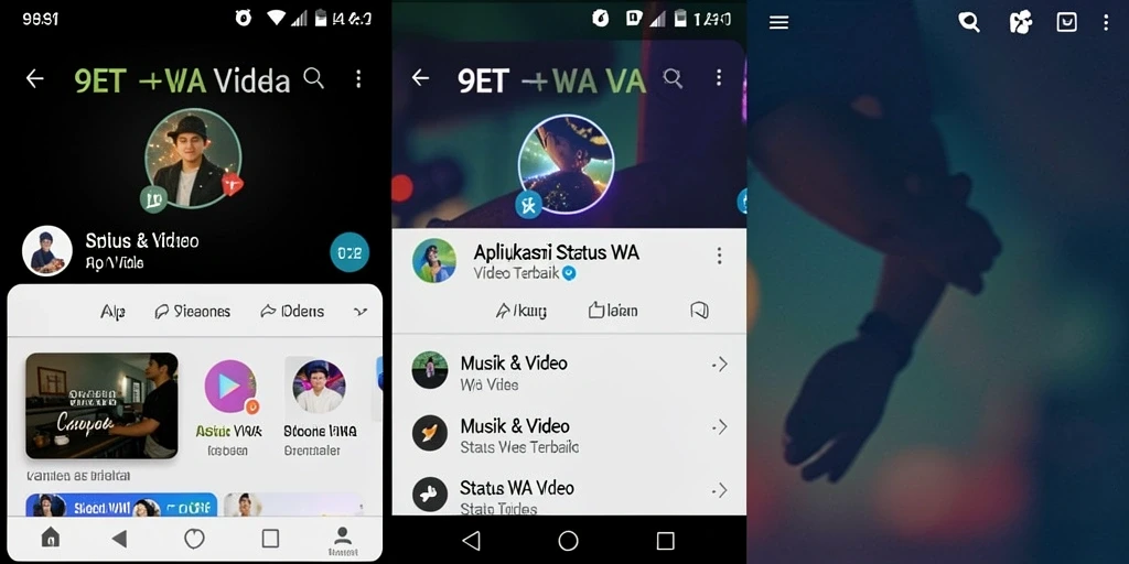 Antarmuka pengguna aplikasi 9ET untuk status WA video yang menarik.