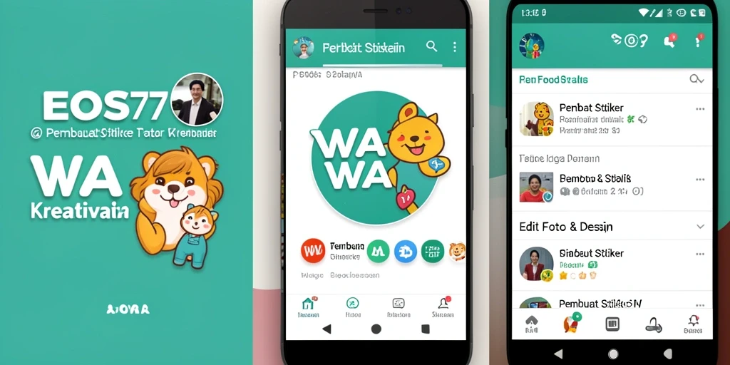 Antarmuka EOS77 menampilkan berbagai alat untuk membuat stiker WA yang menarik.