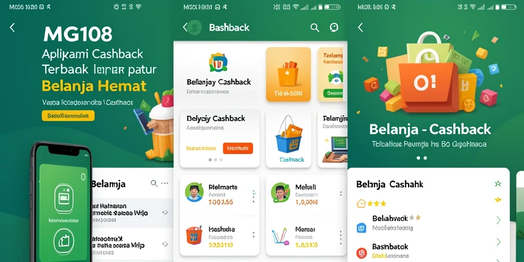 Antarmuka aplikasi MG108 dengan fitur cashback yang menarik.
