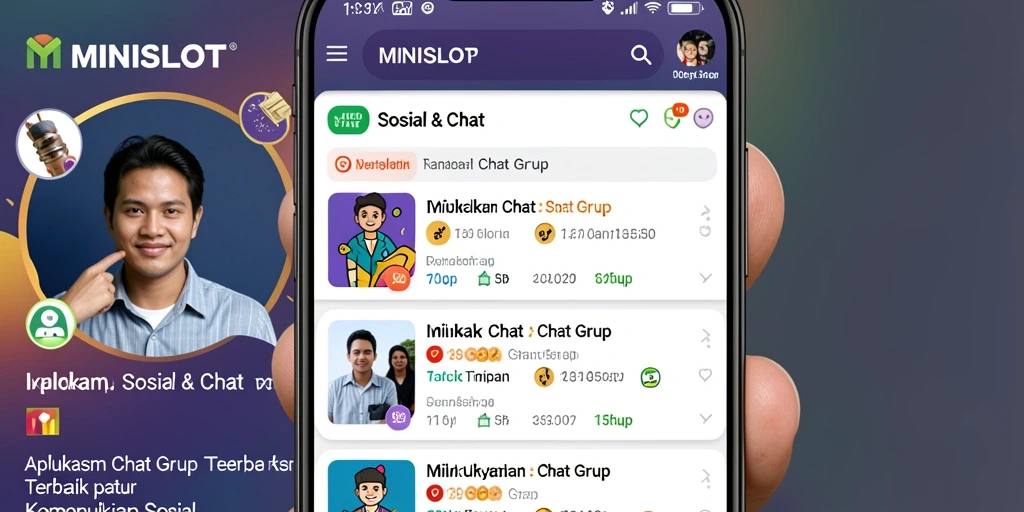 Tampilan antarmuka pengguna MINISLOT dengan fungsi Chat Grup yang interaktif.
