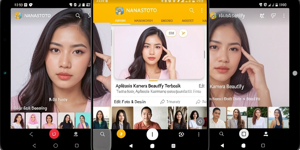 Antarmuka NANASTOTO dengan berbagai fitur Kamera Beautify yang menarik.