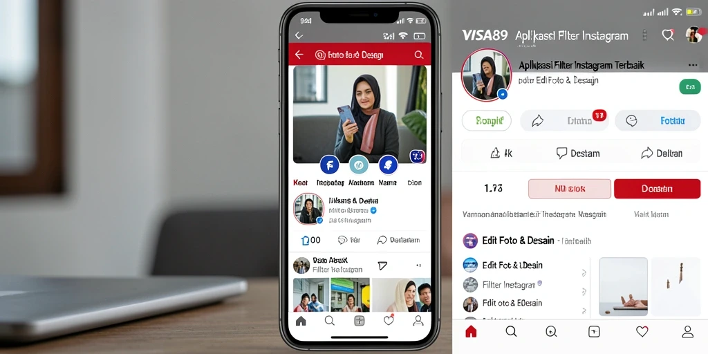 Tampilan antarmuka aplikasi VISA89 dengan beragam filter Instagram yang menarik.